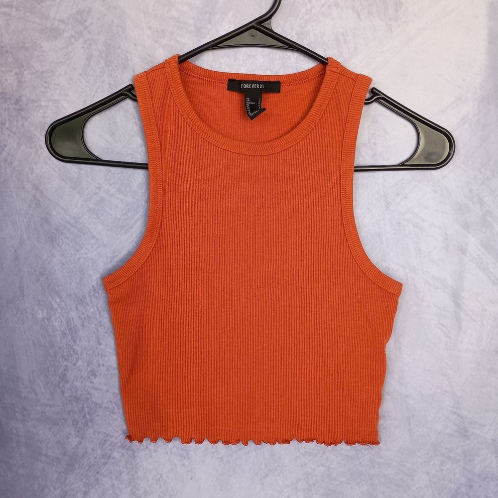Forever 21 Orange Ribbed Lettuce Hem Tank Top